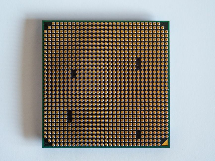Close-up of a computer processor on a white background