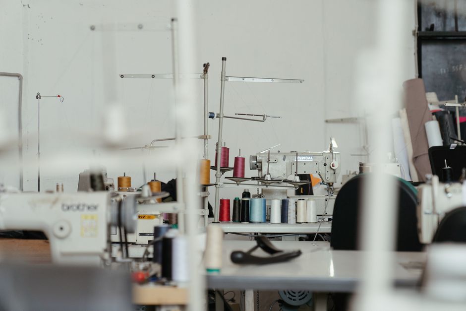 Textile production equipment in a manufacturing workshop