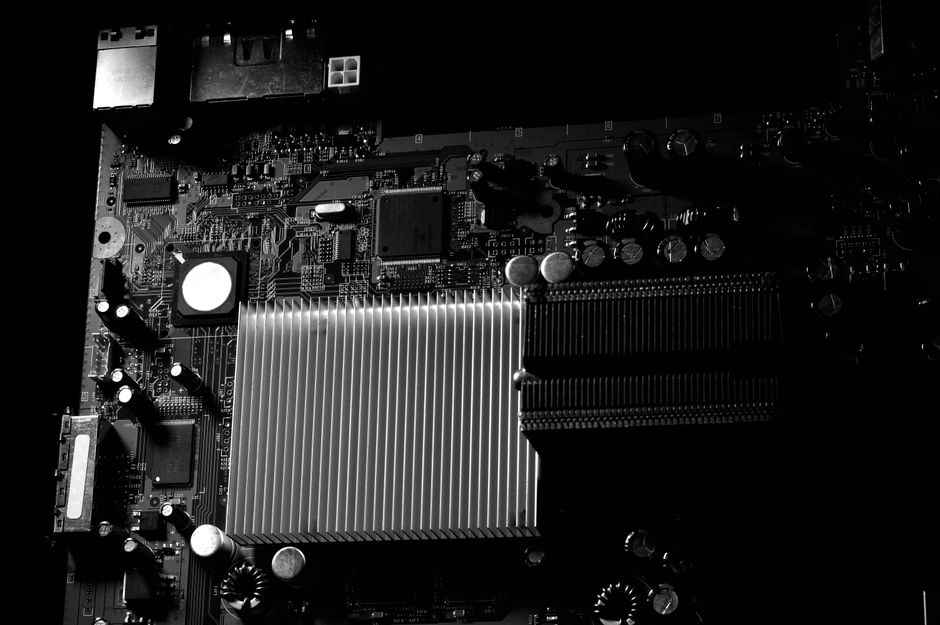Close-up of a computer motherboard and heatsink