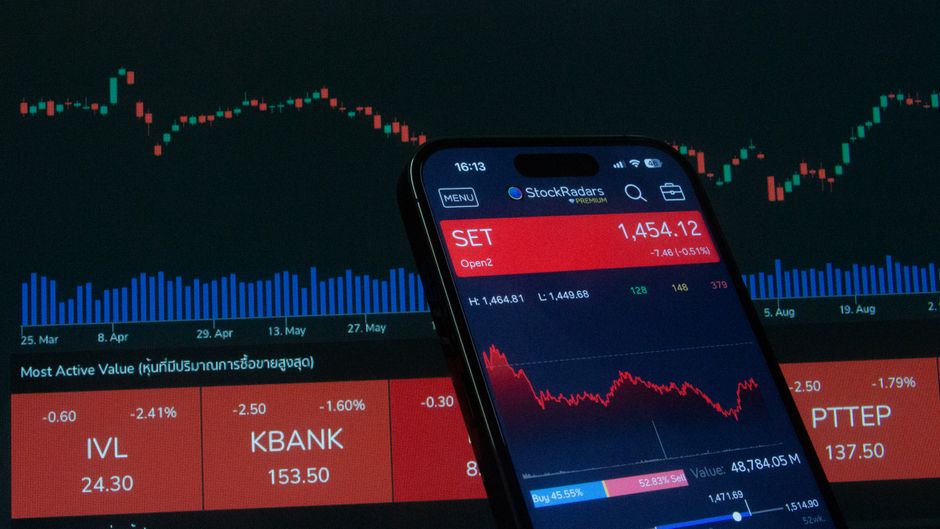 Stock-market data displayed on a mobile trading screen