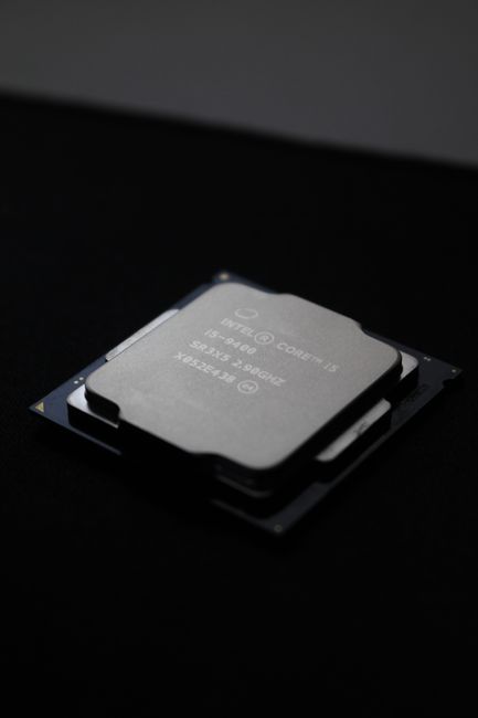 Close-up of a computer processor chip on a dark background