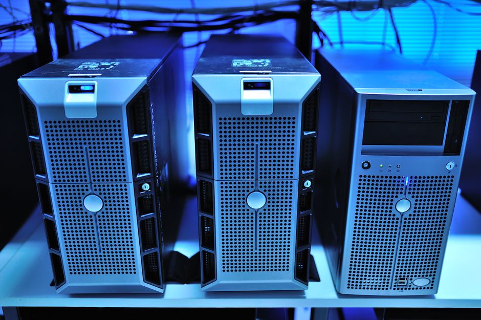 Close-up view of modern rack-mounted server units in a data center