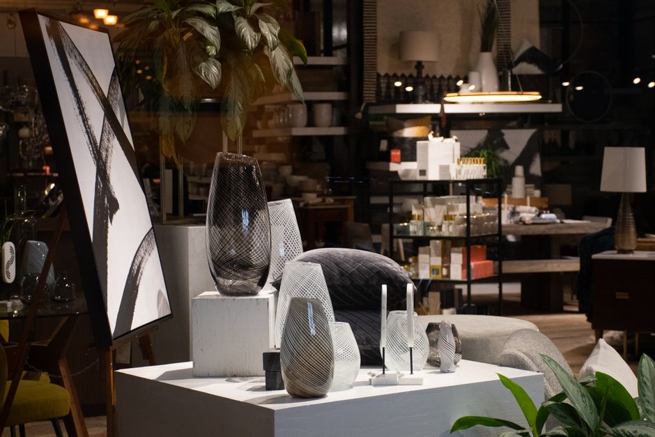 Modern home-decor retail display representing discretionary home-related purchases
