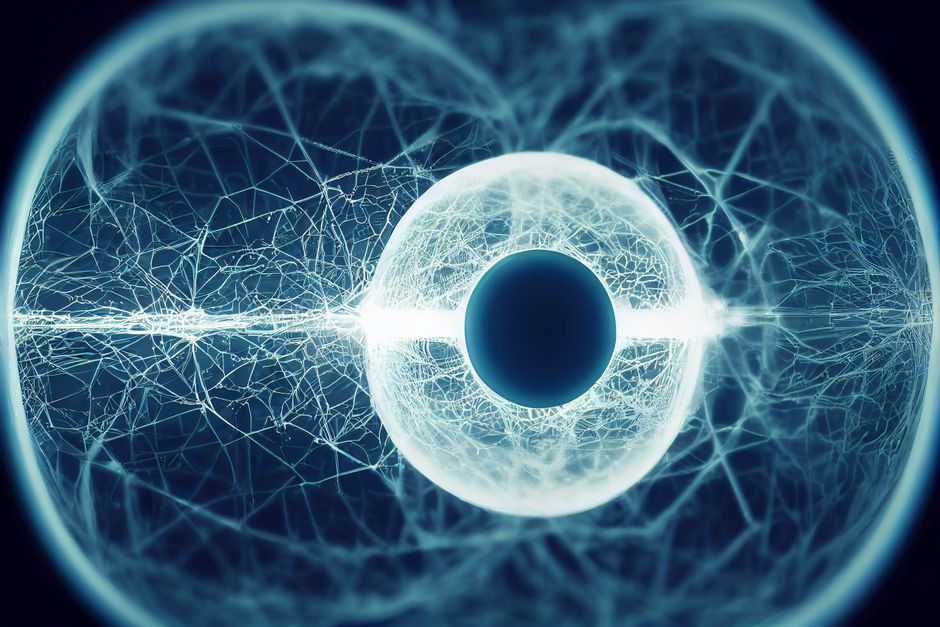 Digitally rendered abstract image of a futuristic eye with complex network patterns, representing AI compute demand