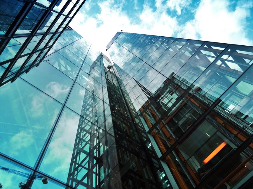 Corporate glass skyscraper in a financial district