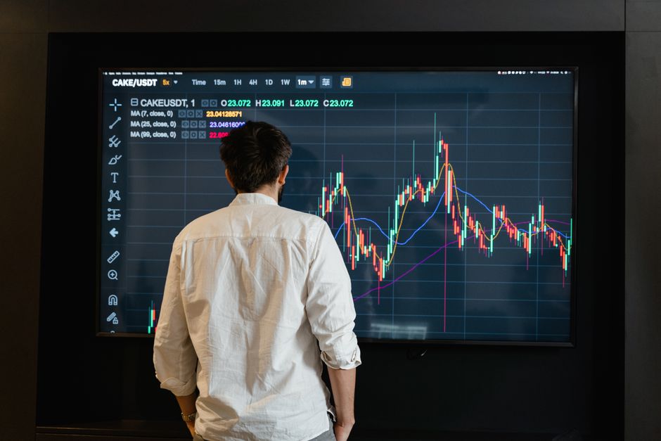 Financial analyst workstation displaying market data during a trading session.