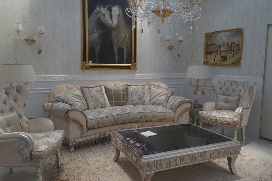 Luxury living-room furniture arranged in a showroom setting