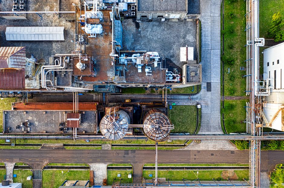 Industrial complex with connected buildings and infrastructure
