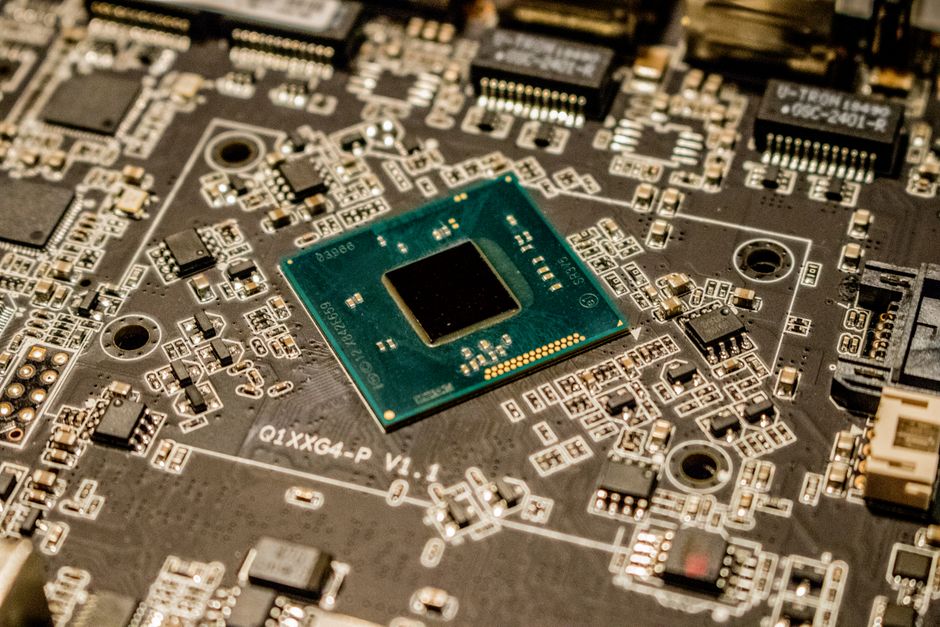 Microchip on a printed circuit board with electronic components