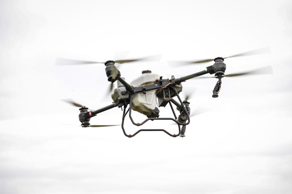 Surveillance drone in flight