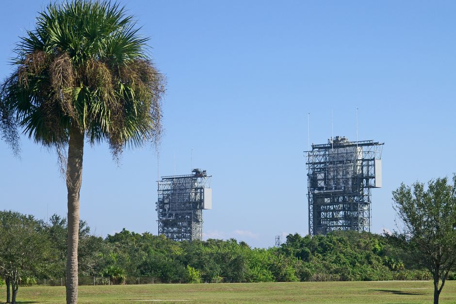 Launch pads at Cape Canaveral Space Force Station surrounded by greenery