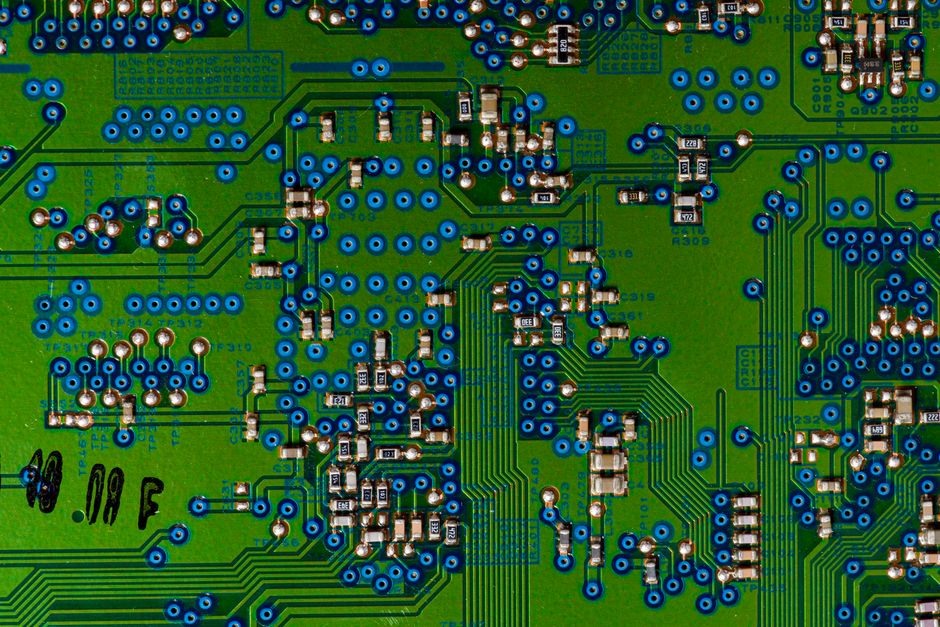 Detailed view of a circuit board highlighting electronic components.