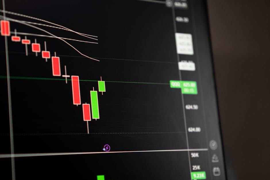 A candlestick chart showing stock market price movements.