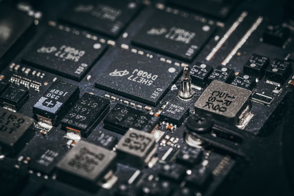Close-up of electronic microchips on a circuit board
