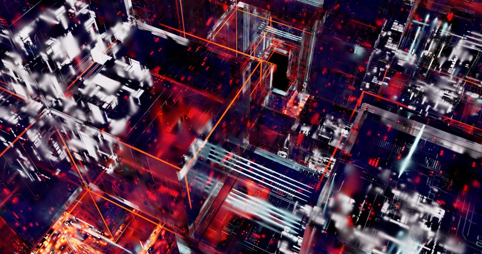 Abstract digital circuitry represents the infrastructure spending and connectivity behind AI workloads.