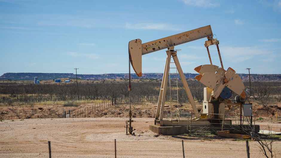 Oil pumpjack in a producing field