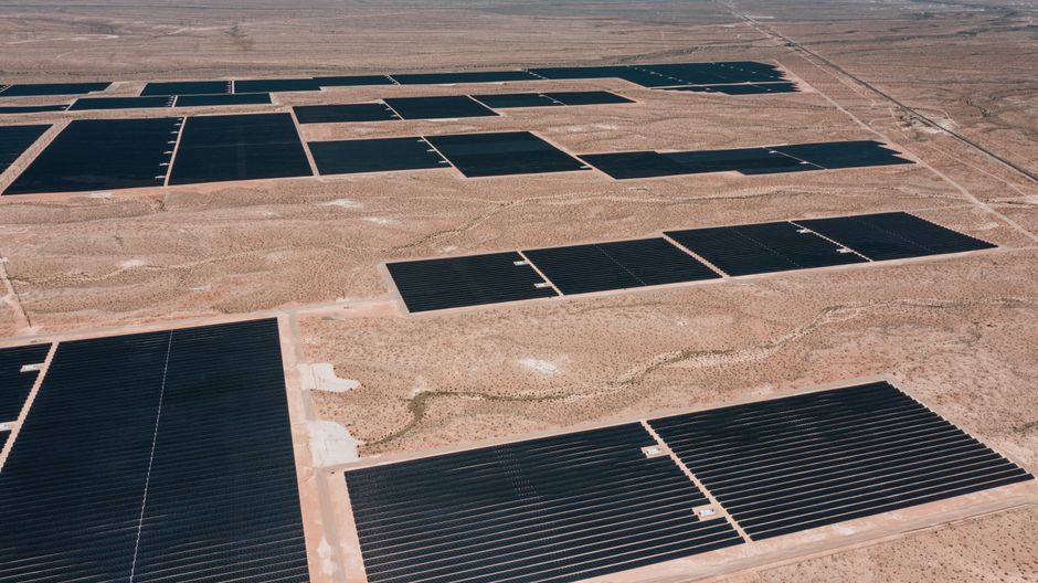 Solar farm infrastructure connected to the power and electrification pipeline