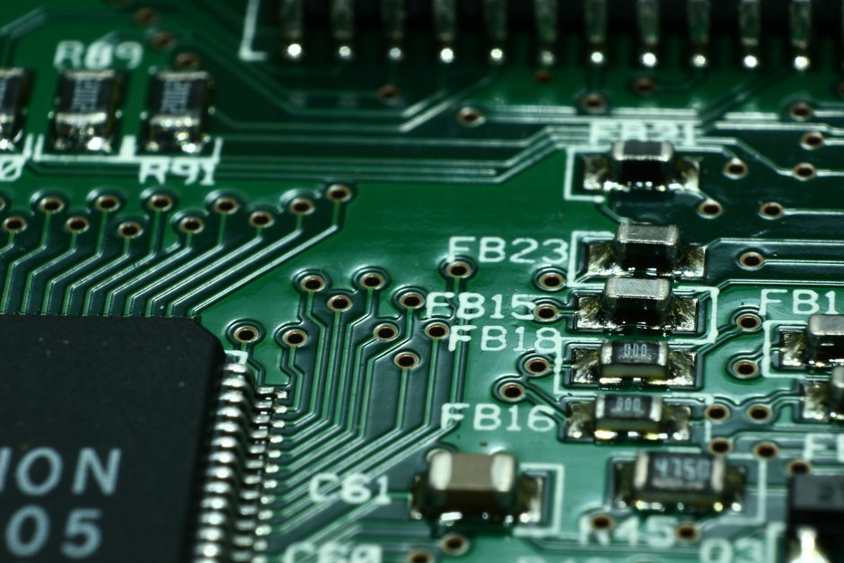 Circuit board with microchips and electronic components