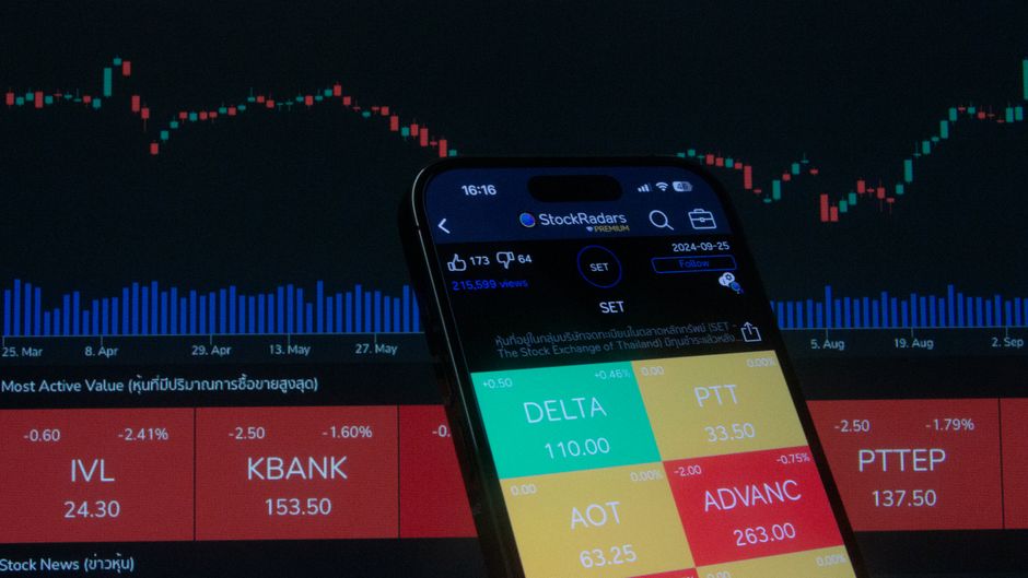 Stock trading app displaying market graphs