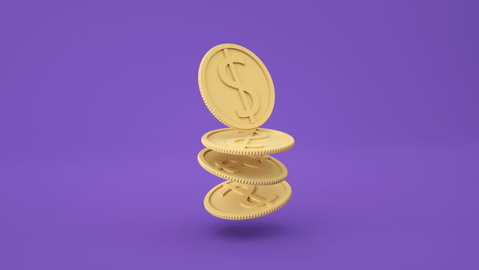 A 3D rendering of golden coins stacked in layers against a purple background, representing capital and financial assets.