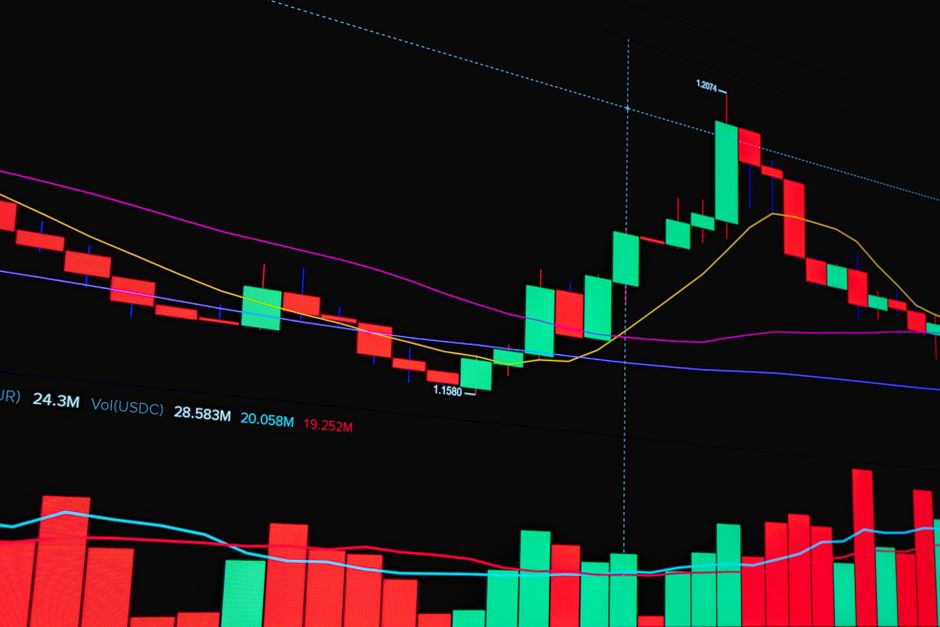 A detailed stock market chart showing trend lines and volume bars for financial analysis.