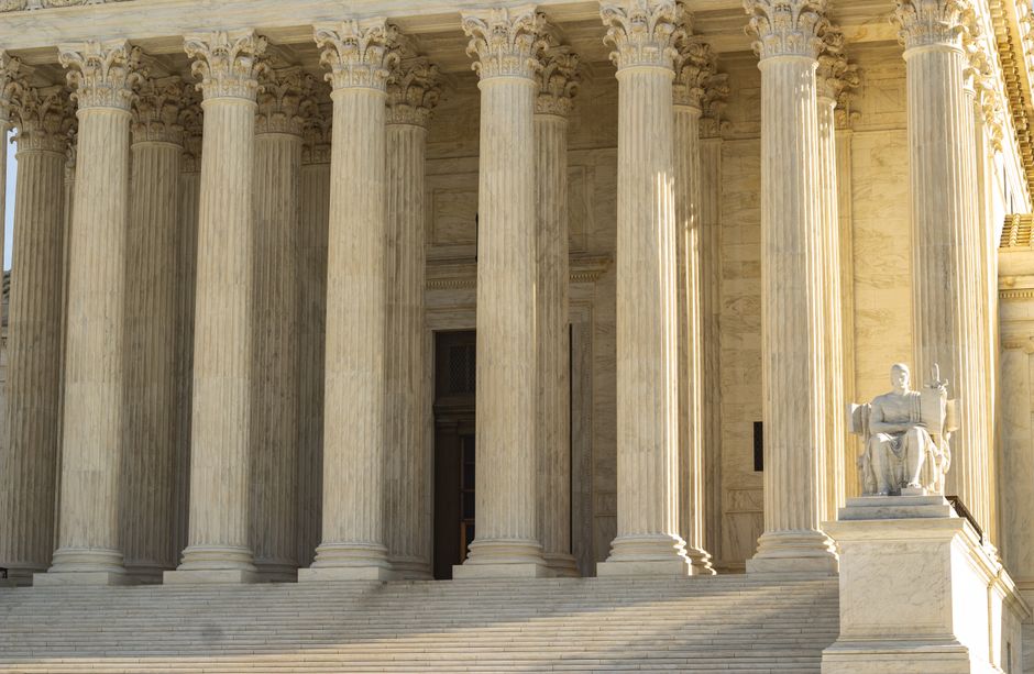 Supreme Court of the United States with marble columns and facade in natural light