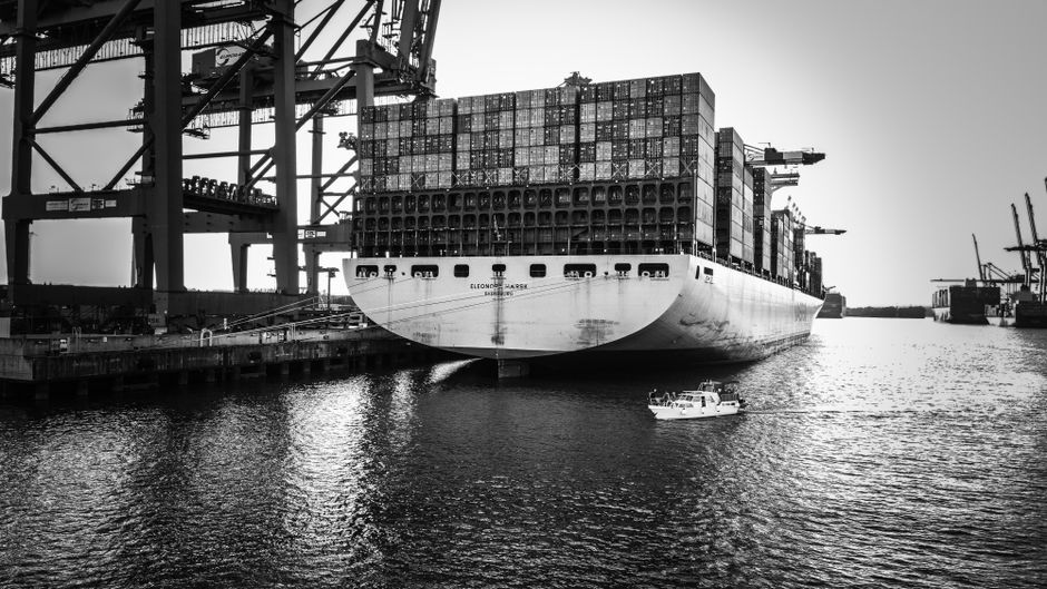 Cargo ship at a major industrial port
