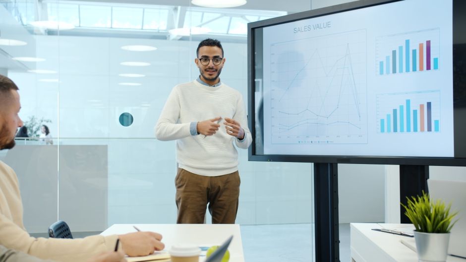Business analytics presentation representing measurable enterprise software demand
